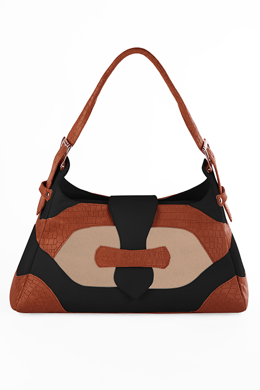Dress handbag in terracotta orange, biscuit beige and matt black leather - Top view